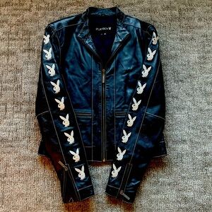 100% Leather Playboy Motorcycle Jacket Women Size XS-SM Very Rare